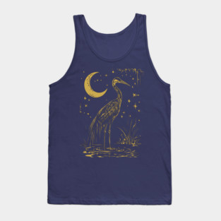 Mystical Crane by the Moon – Spiritual Bird Symbolism Tank Top