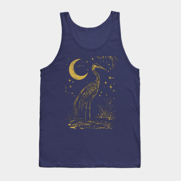 Mystical Crane by the Moon – Spiritual Bird Symbolism Tank Top by TuncGK