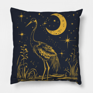 Elegant Moonlit Waterbird – Celestial Avian Serenity Pillow