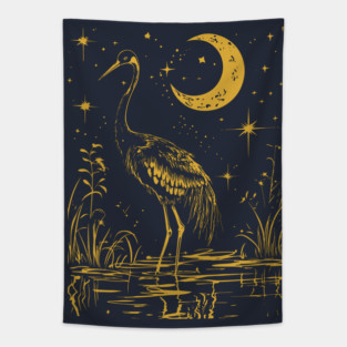 Elegant Moonlit Waterbird – Celestial Avian Serenity Tapestry