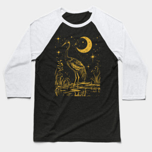 Elegant Moonlit Waterbird – Celestial Avian Serenity Baseball T-Shirt