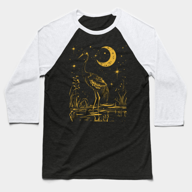 Elegant Moonlit Waterbird – Celestial Avian Serenity Baseball T-Shirt by TuncGK