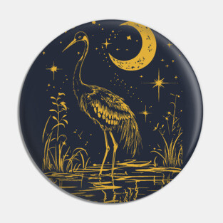 Elegant Moonlit Waterbird – Celestial Avian Serenity Pin