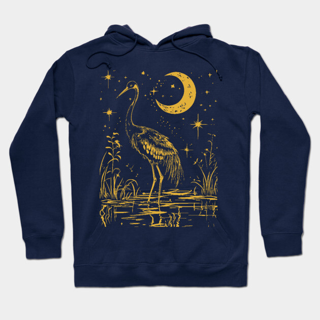 Elegant Moonlit Waterbird – Celestial Avian Serenity Hoodie by TuncGK