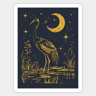 Elegant Moonlit Waterbird – Celestial Avian Serenity Sticker
