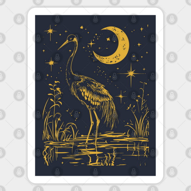 Elegant Moonlit Waterbird – Celestial Avian Serenity Sticker by TuncGK