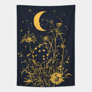 Celestial Ladybug Among Wildflowers – Symbol of Luck & Wonder Tapestry