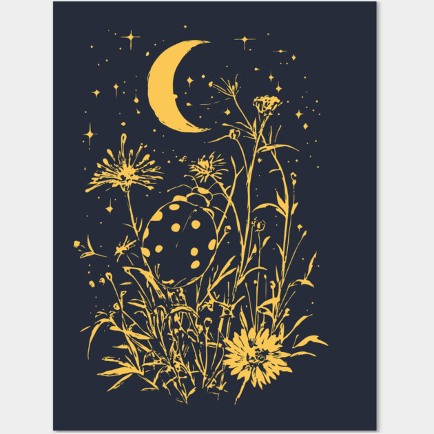 Celestial Ladybug Among Wildflowers – Symbol of Luck & Wonder Wall Art by TuncGK