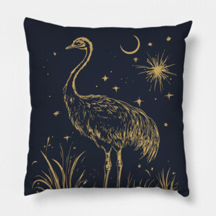 Moonlit Ostrich – Mystical Desert Guardian Under Starry Skies Pillow