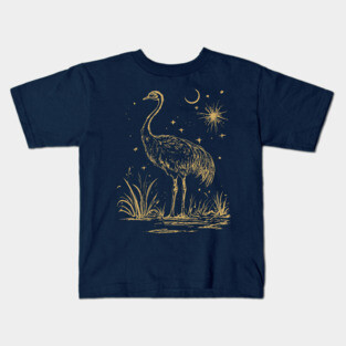 Moonlit Ostrich – Mystical Desert Guardian Under Starry Skies Kids T-Shirt