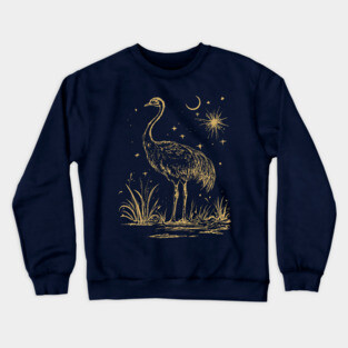 Moonlit Ostrich – Mystical Desert Guardian Under Starry Skies Crewneck Sweatshirt