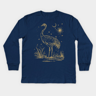 Moonlit Ostrich – Mystical Desert Guardian Under Starry Skies Kids Long Sleeve T-Shirt