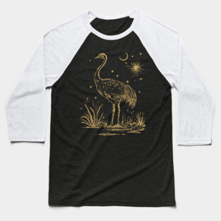 Moonlit Ostrich – Mystical Desert Guardian Under Starry Skies Baseball T-Shirt