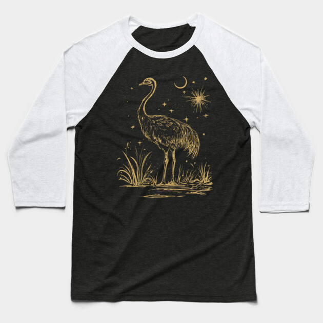 Moonlit Ostrich – Mystical Desert Guardian Under Starry Skies Baseball T-Shirt by TuncGK