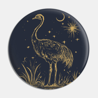 Moonlit Ostrich – Mystical Desert Guardian Under Starry Skies Pin