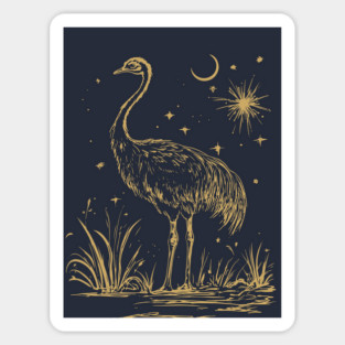 Moonlit Ostrich – Mystical Desert Guardian Under Starry Skies Sticker