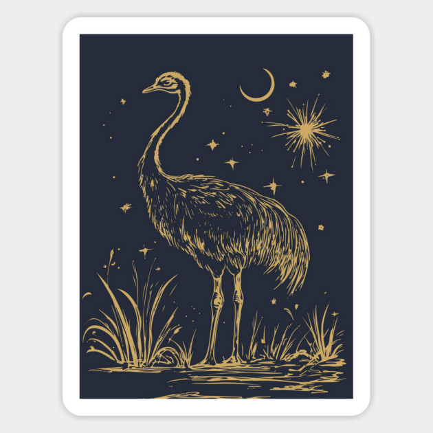 Moonlit Ostrich – Mystical Desert Guardian Under Starry Skies Magnet by TuncGK