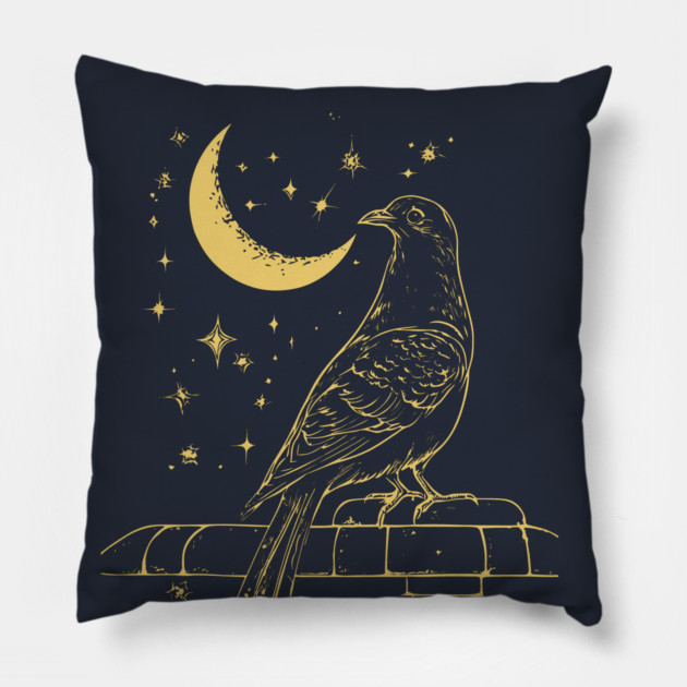Urban Celestial Pigeon – A Bird of the Night Sky Pillow by TuncGK