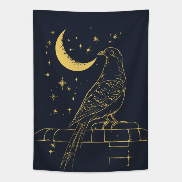 Urban Celestial Pigeon – A Bird of the Night Sky Tapestry by TuncGK