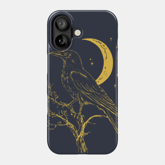 Mystical Raven and Moon – Celestial Symbol of Wisdom Phone Case by TuncGK