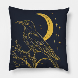 Mystical Raven and Moon – Celestial Symbol of Wisdom Pillow