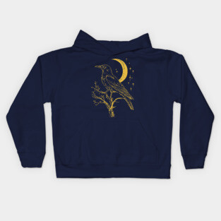 Mystical Raven and Moon – Celestial Symbol of Wisdom Kids Hoodie