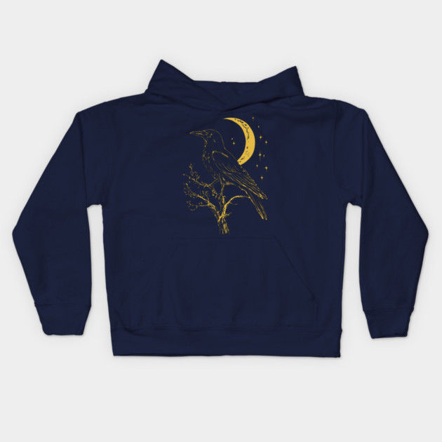 Mystical Raven and Moon – Celestial Symbol of Wisdom Kids Hoodie by TuncGK