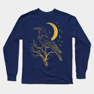 Mystical Raven and Moon – Celestial Symbol of Wisdom Long Sleeve T-Shirt
