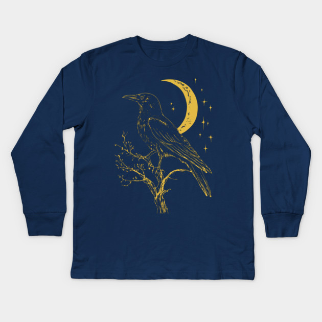 Mystical Raven and Moon – Celestial Symbol of Wisdom Kids Long Sleeve T-Shirt by TuncGK