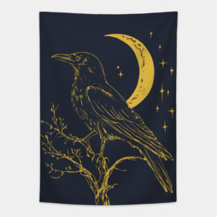 Mystical Raven and Moon – Celestial Symbol of Wisdom Tapestry