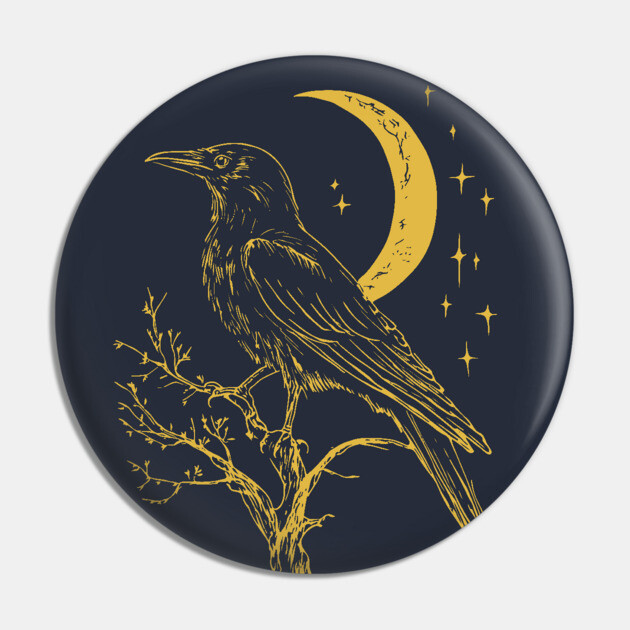 Mystical Raven and Moon – Celestial Symbol of Wisdom Pin by TuncGK