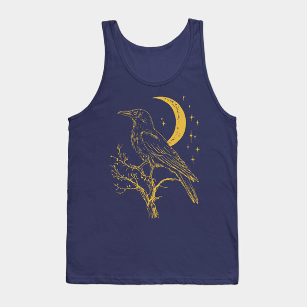 Mystical Raven and Moon – Celestial Symbol of Wisdom Tank Top by TuncGK