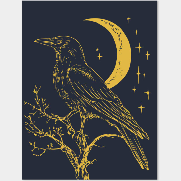 Mystical Raven and Moon – Celestial Symbol of Wisdom Wall Art by TuncGK