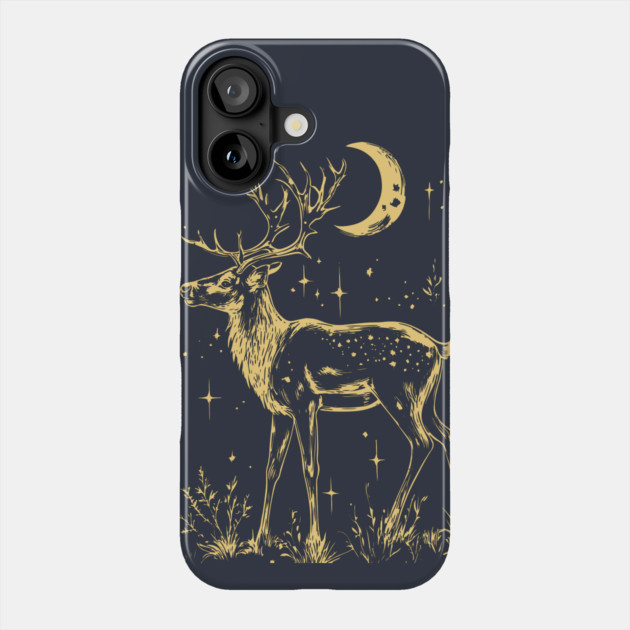 Celestial Reindeer Under Starlit Sky – Winter Mystic Art Phone Case by TuncGK