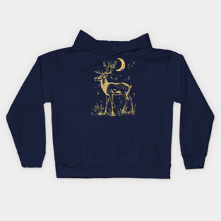 Celestial Reindeer Under Starlit Sky – Winter Mystic Art Kids Hoodie