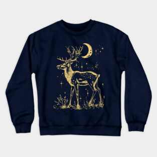 Celestial Reindeer Under Starlit Sky – Winter Mystic Art Crewneck Sweatshirt