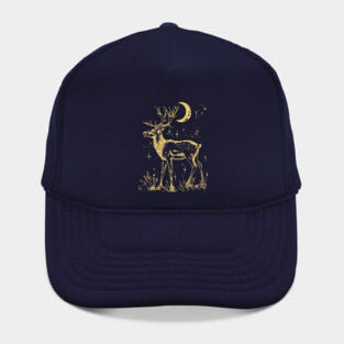 Celestial Reindeer Under Starlit Sky – Winter Mystic Art Hat