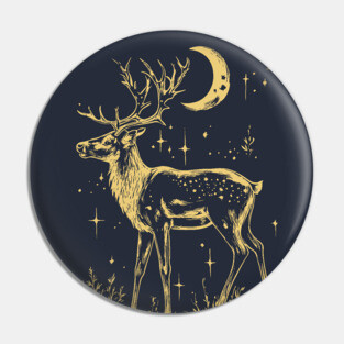 Celestial Reindeer Under Starlit Sky – Winter Mystic Art Pin