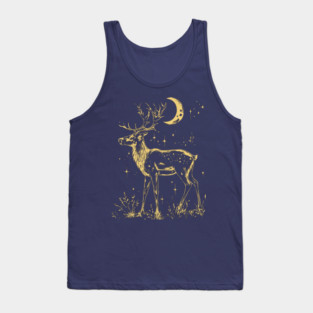 Celestial Reindeer Under Starlit Sky – Winter Mystic Art Tank Top