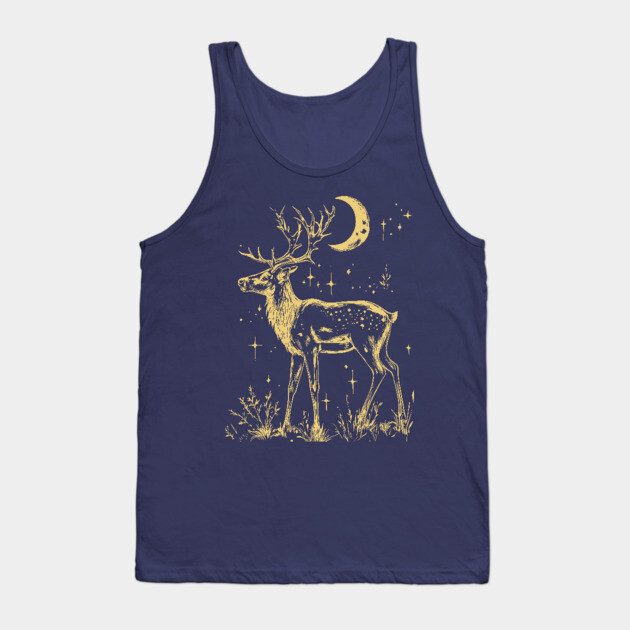 Celestial Reindeer Under Starlit Sky – Winter Mystic Art Tank Top by TuncGK