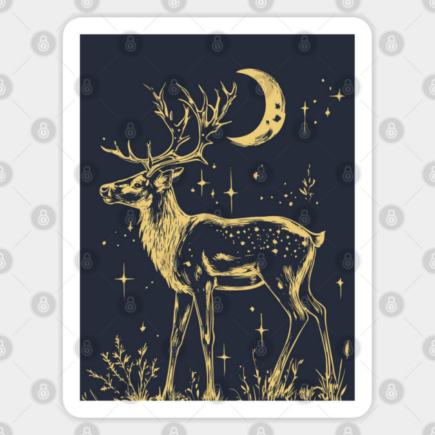 Celestial Reindeer Under Starlit Sky – Winter Mystic Art Sticker by TuncGK