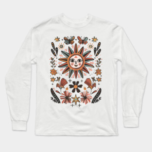 Nordic Inspired Sun & Flowers – Scandinavian Folk Art & Nature-Inspired Design Long Sleeve T-Shirt