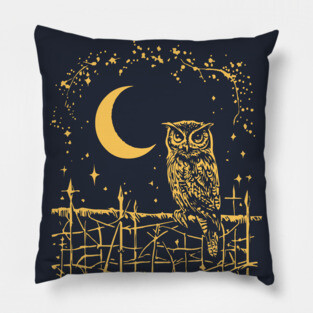 Celestial Barn Owl Perched Under the Moon – Mystical Night Guardian Pillow