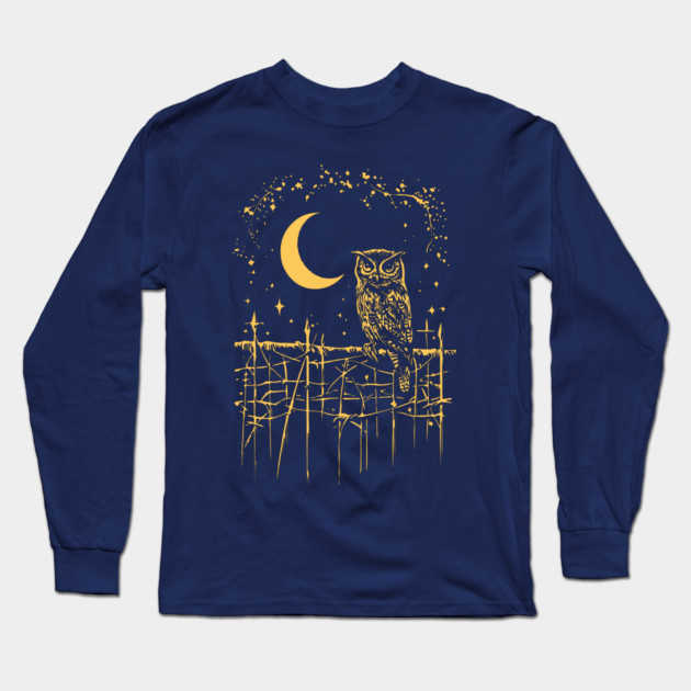 Celestial Barn Owl Perched Under the Moon – Mystical Night Guardian Long Sleeve T-Shirt by TuncGK