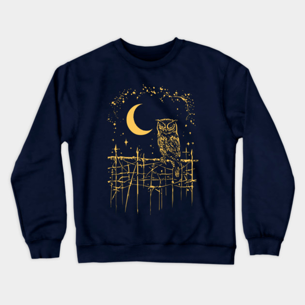 Celestial Barn Owl Perched Under the Moon – Mystical Night Guardian Crewneck Sweatshirt by TuncGK