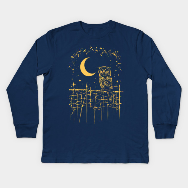 Celestial Barn Owl Perched Under the Moon – Mystical Night Guardian Kids Long Sleeve T-Shirt by TuncGK