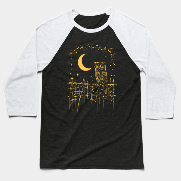 Celestial Barn Owl Perched Under the Moon – Mystical Night Guardian Baseball T-Shirt by TuncGK