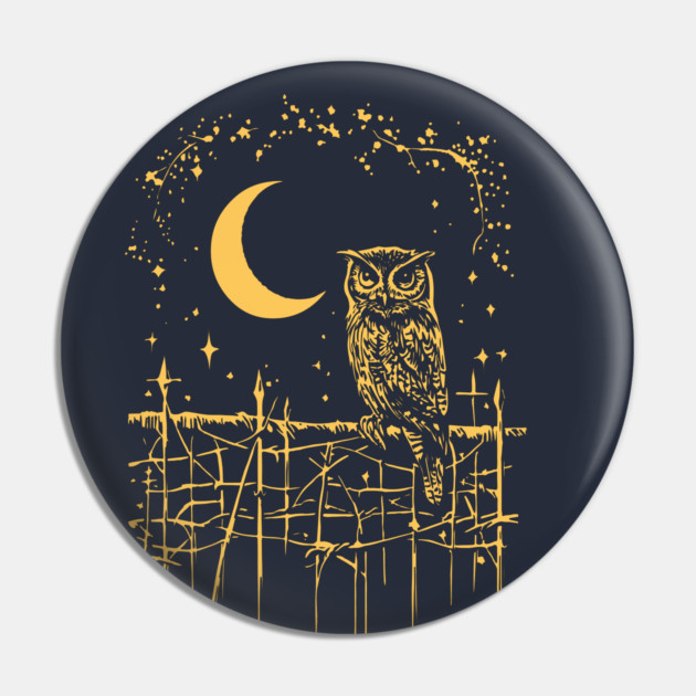 Celestial Barn Owl Perched Under the Moon – Mystical Night Guardian Pin by TuncGK
