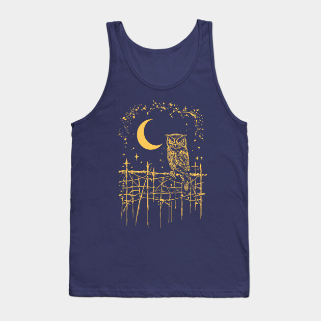 Celestial Barn Owl Perched Under the Moon – Mystical Night Guardian Tank Top by TuncGK