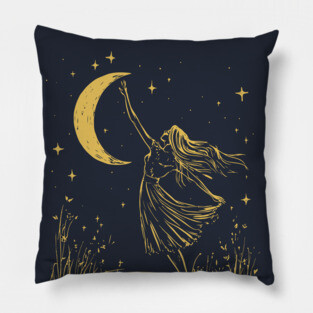 Mystical Woman Reaching for the Moon – Celestial Dreams Pillow